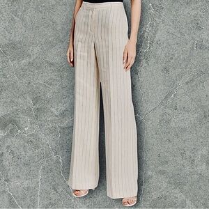 LAFAYETTE 148 NY New Linen High Waist Wide Leg Pinstripe Pants Size 12